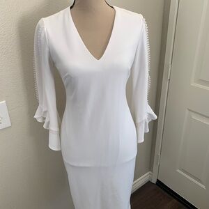 Calvin Klein White Sheath Dress with Bell Sleeves
